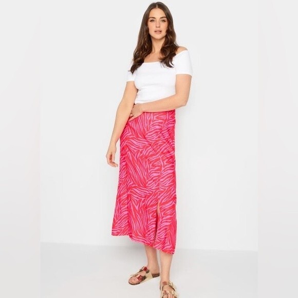 Long Tall Sally Tall Pink Zebra Print Midi Skirt 12 NWT - Picture 1 of 16